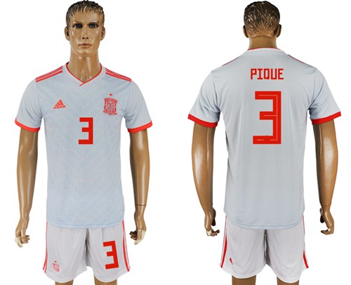 Spain #3 Pique Away Soccer Country Jersey